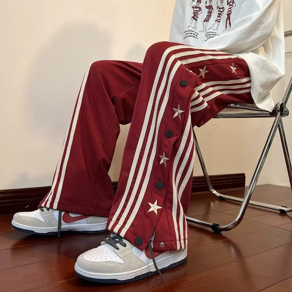 Striped Breasted XINGX Casual Pants Loose Straight Sports Trousers