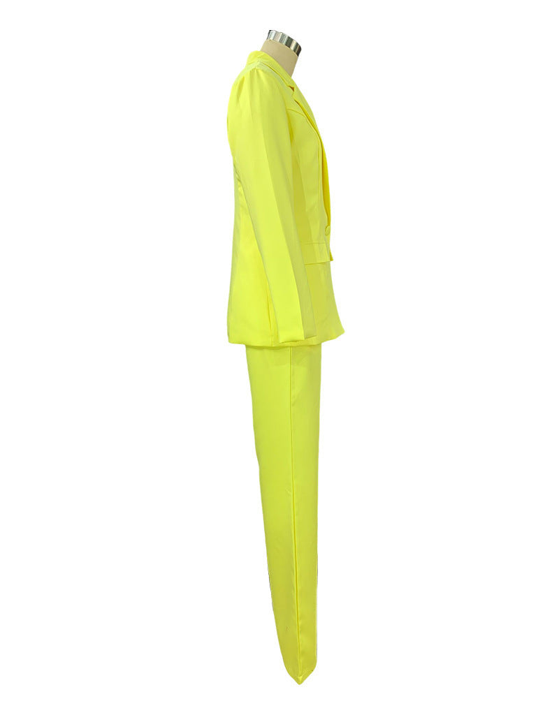 2 Piece Set  Spring Elegant Solid Long Sleeve Blazer Suit And Pants For Women Autumn Classic OL Street Outfit