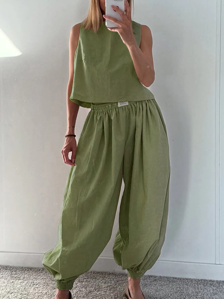Sleeveless Top Loose Trousers Women's Suit