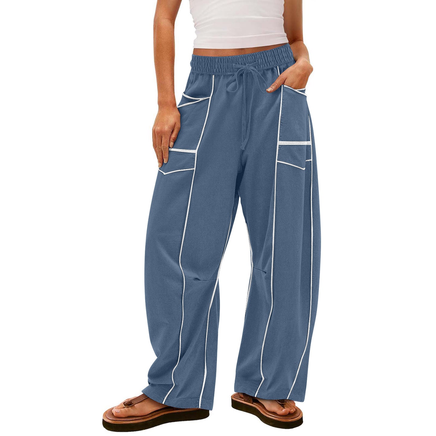 Women's Loose Wide Leg Pants Casual Summer Wide Leg Pants Drawstring Waist Casual Pants Sweatpants