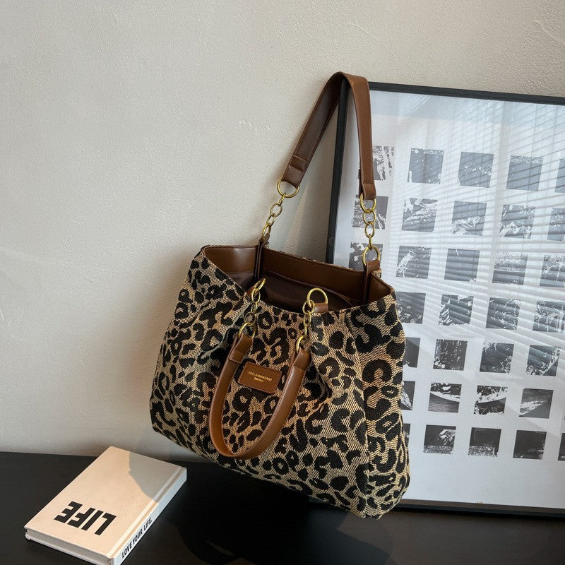 All-match Leopard Print One-shoulder Underarm Women's Bag Sense Large Capacity Totes