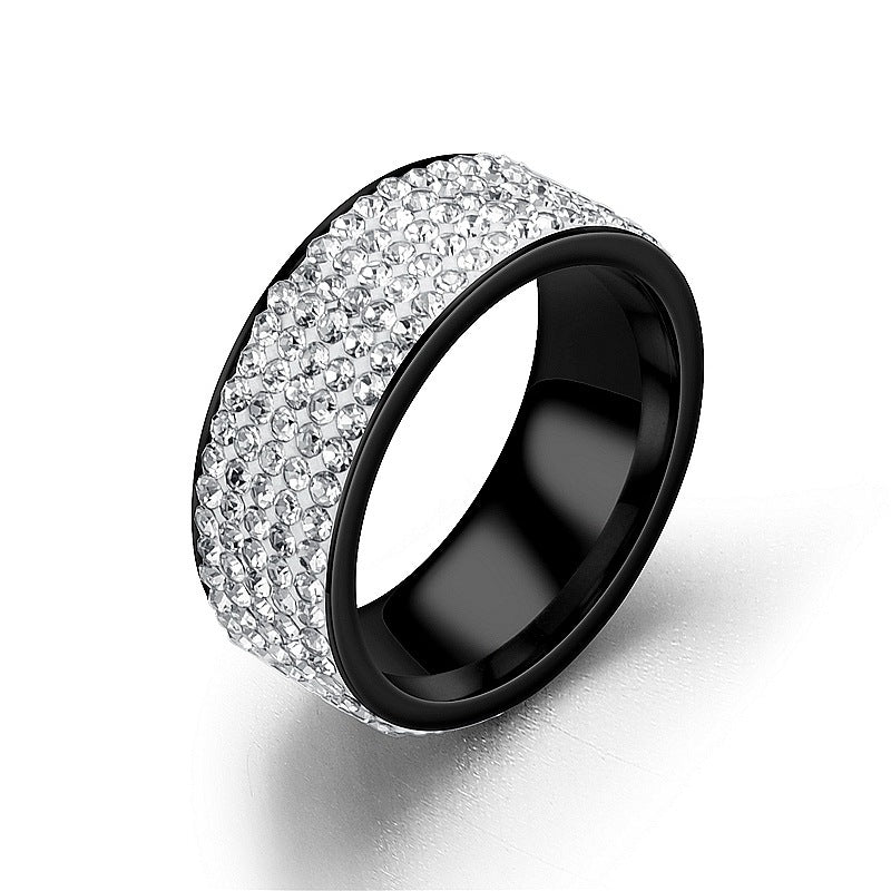 Five Row Diamond Fashion Stainless Steel Couple Ring Yiwu Jewelry