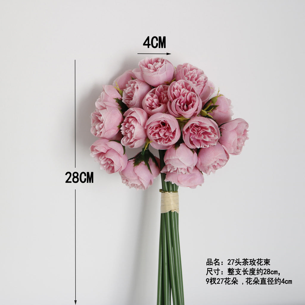 27 Head Tea Rose Bouquet Simulation Fake Flower Wedding Bouquet Home Decoration