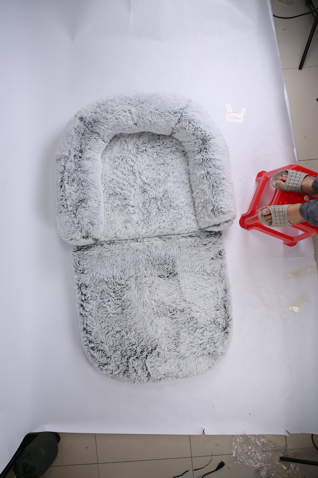 1Pc Large Foldable Human Size Dog Bed With Pillow Blanket Flurry Plush Napping Human-Sized Dog Bed Machine Washable Zipped Removable Cover For Pets Kids Adults Grey 71x45x10in