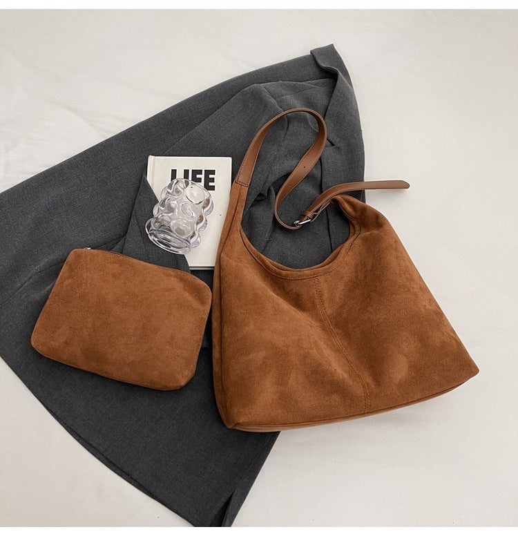 Autumn And Winter New Suede Bucket Bag Large Capacity Shoulder Underarm Tote Bag