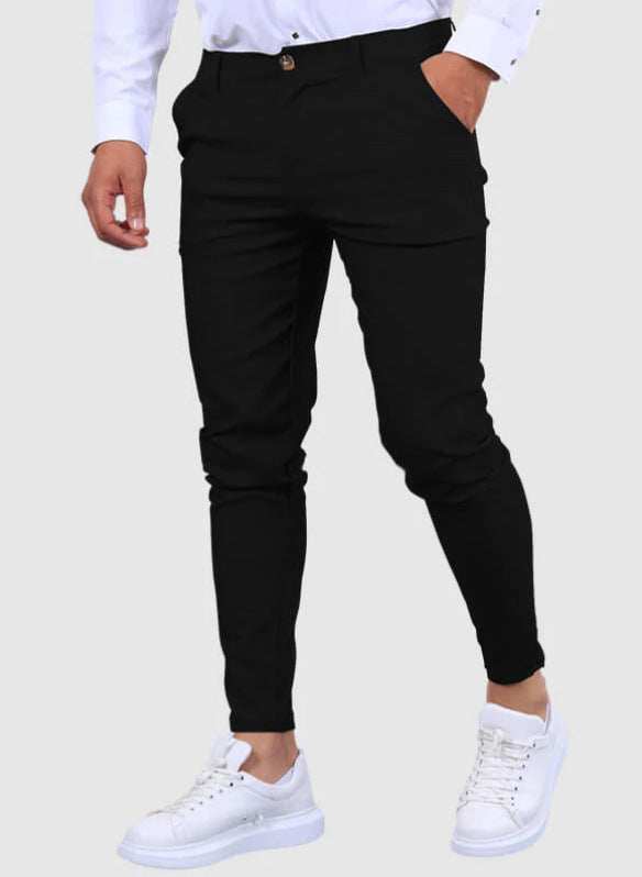 Men's Solid Color Twill Slim Fit Stretch Feet Pants