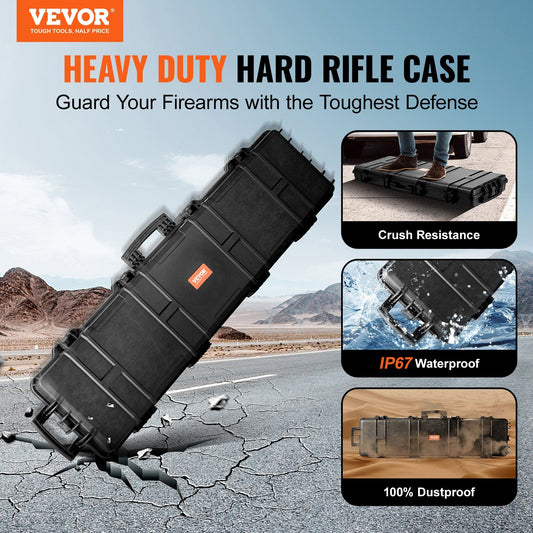 Tactical Range Case, Outdoor Tactical Hard Case With 3 Layers Fully-protective Foams, 50 Inch Lockable Hard Tactical Range Case With Wheels, IP67 Waterproof & Crushproof