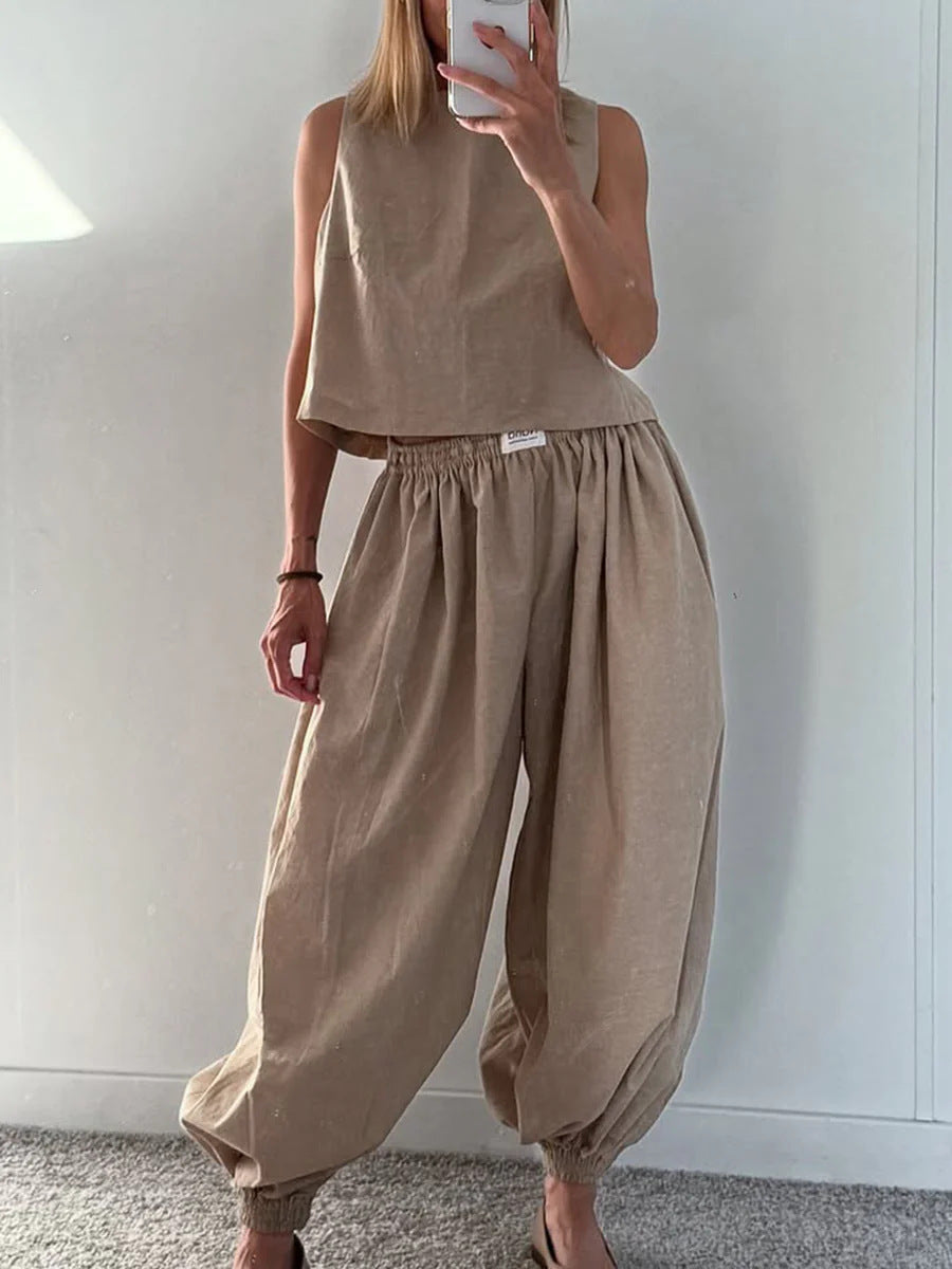 Sleeveless Top Loose Trousers Women's Suit