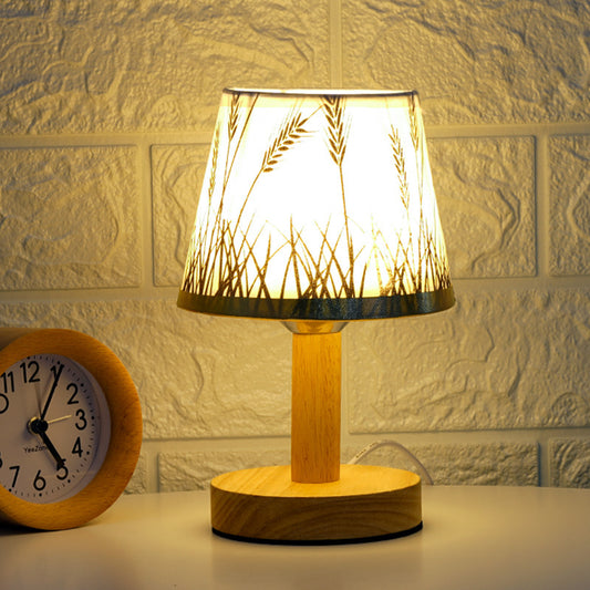 Creative Solid Wood Fabric Usb Bedroom Bedside Lamp
