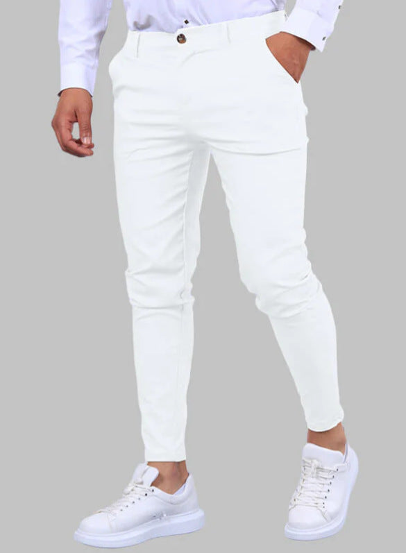 Men's Solid Color Twill Slim Fit Stretch Feet Pants
