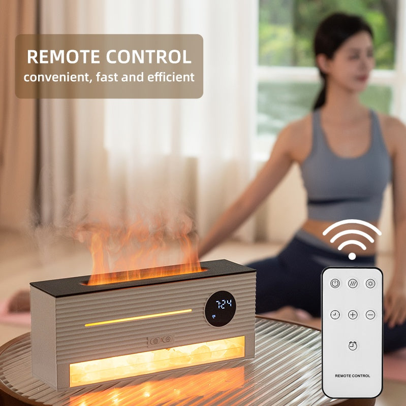 Newest Hot Sale 2 Colors Light Remote Control Clock Timing Essential Oil Salt Rock Flames Aromatherapy Humidifier Diffuser