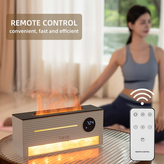 Newest Hot Sale 2 Colors Light Remote Control Clock Timing Essential Oil Salt Rock Flames Aromatherapy Humidifier Diffuser