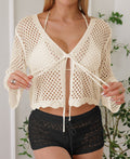 Cotton-like Women's Cardigan Hollow Woven Blouse