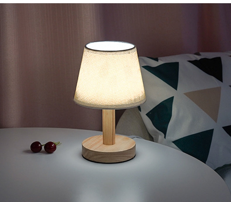Creative Solid Wood Fabric Usb Bedroom Bedside Lamp
