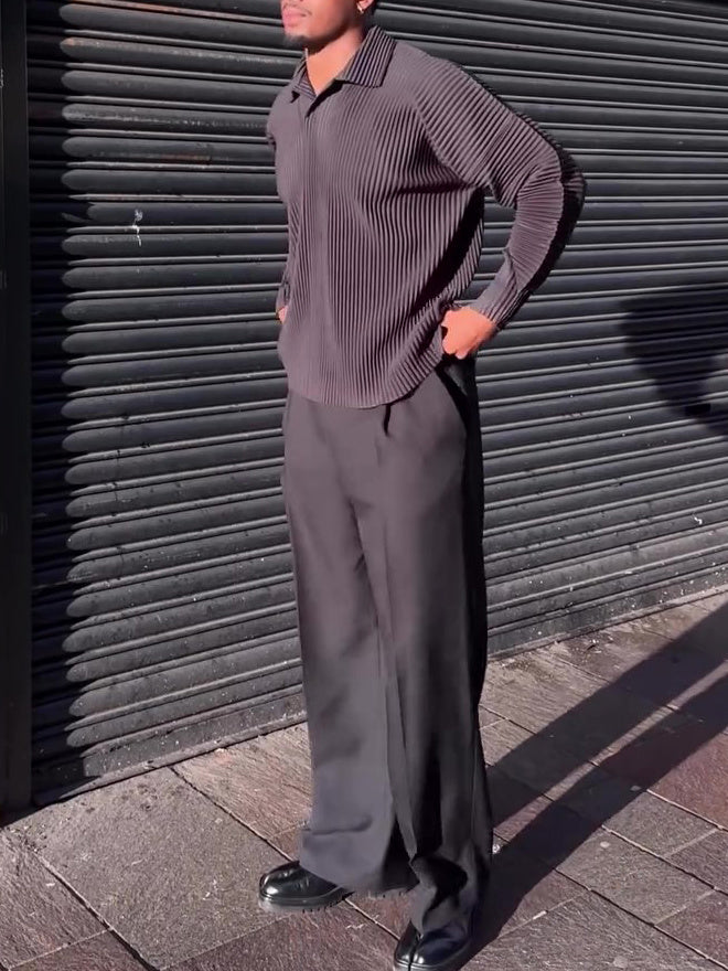Men's Casual Pleated Long-sleeved Top