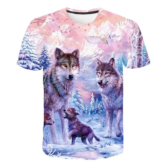 Men's Tibetan Wolf Digital Printed Short-sleeved T-shirt