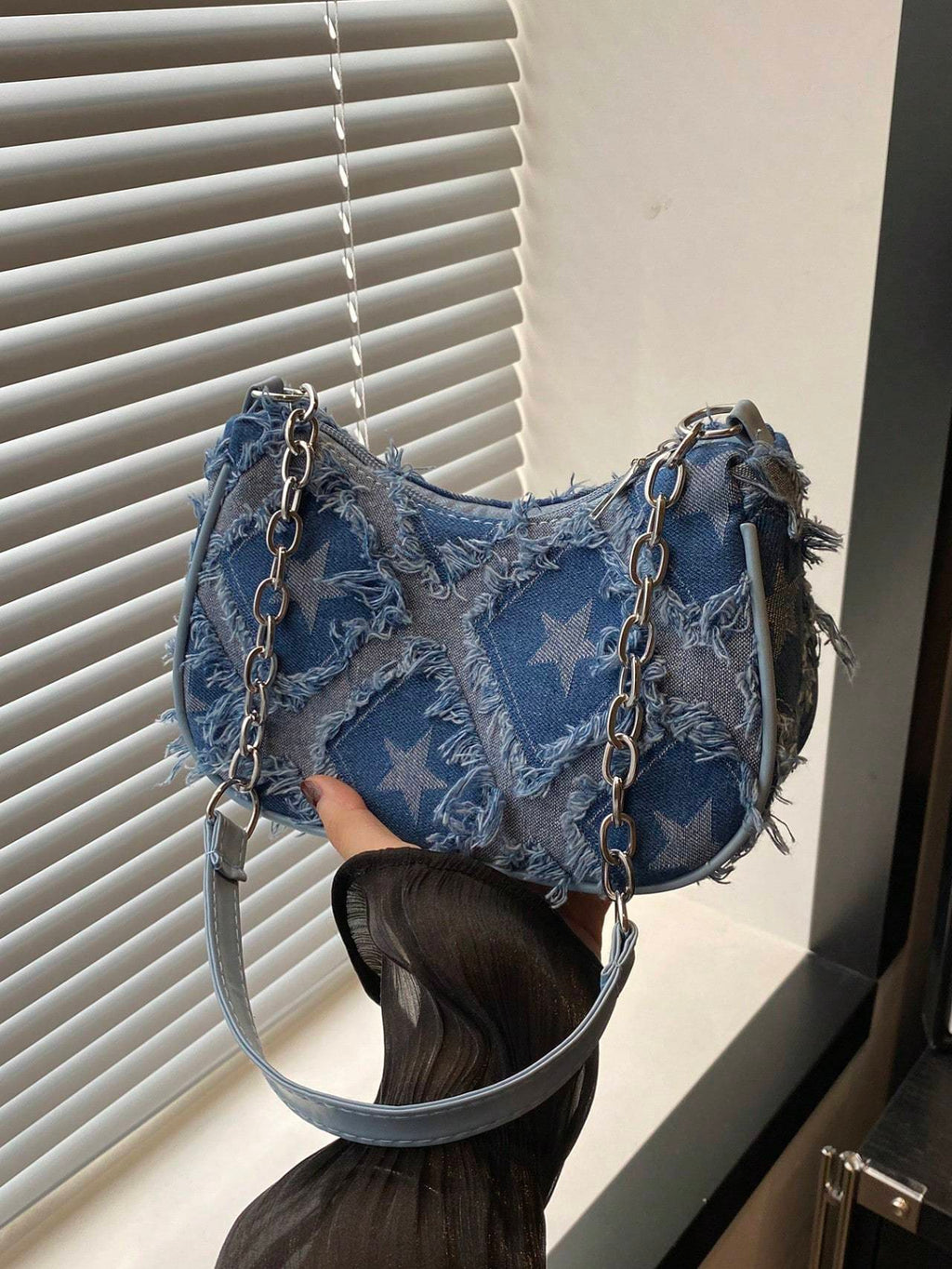 Fashionable And Stylish Design, Casual Personality, Gradient Star Denim Chain, Crossbody Shoulder Small Square Women's Bag