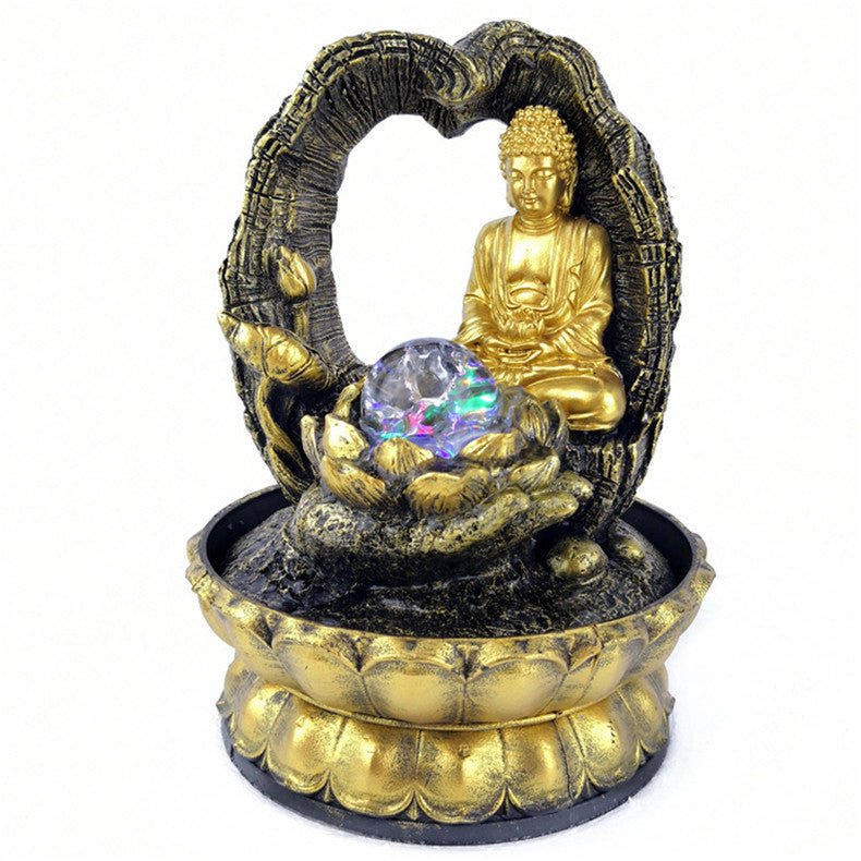 Resin Fountain Crafts Creativity Chinese Golden Buddha Water Decoration