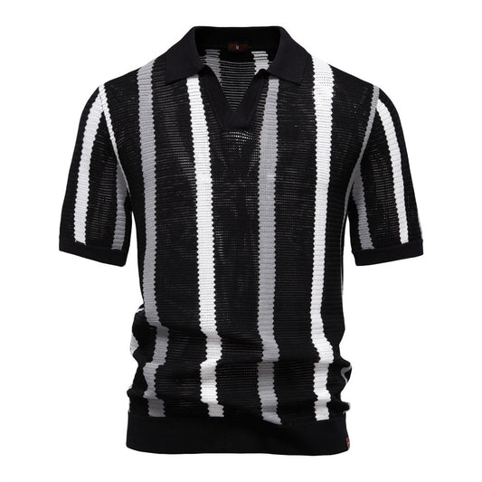 Breathable Hollow Men's Short-sleeved Polo Shirt Sweater