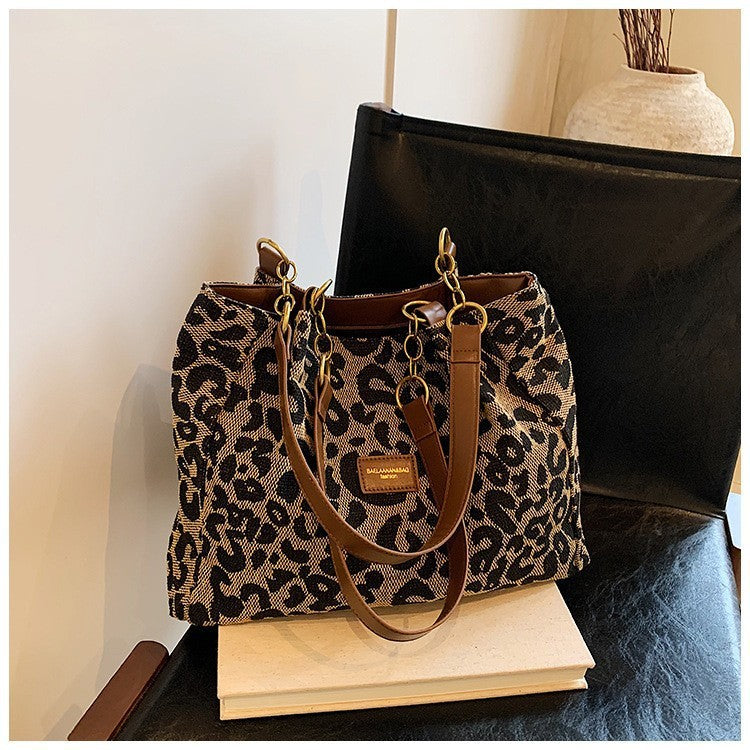 All-match Leopard Print One-shoulder Underarm Women's Bag Sense Large Capacity Totes