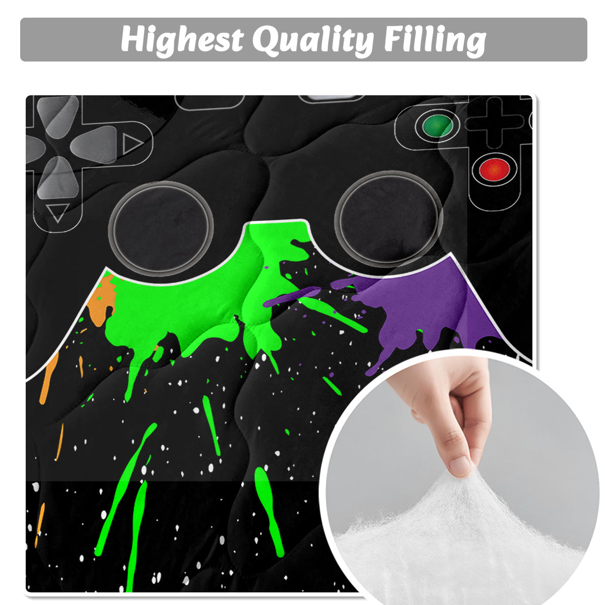 Black Video Game Comforter For Girls Boys Red Blue Green Purple Yellow Ink Game Controller Bedding Boy Bedroom Living Bed Decor With 1 Comforter 2 Pillow Shams