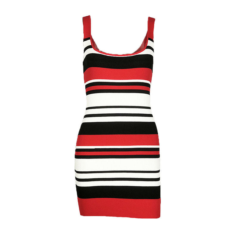 Women's Sexy Backless Versatile Fashion Striped Hot Girl Sling Dress
