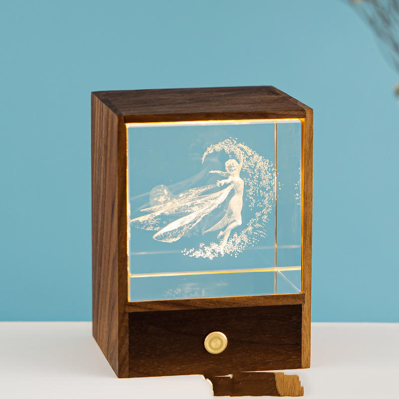 Wooden Box Square Crystal Ball Elk Cloud Night Light Christmas Birthday Gift