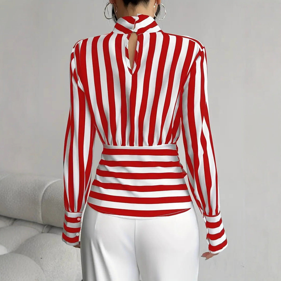 Vintage Scarf-Neck Long-Sleeve Elegant Shirt For Women