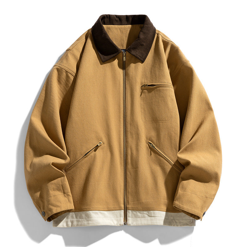 American Retro Workwear Autumn Loose Contrast Color Lapels Couple Jacket