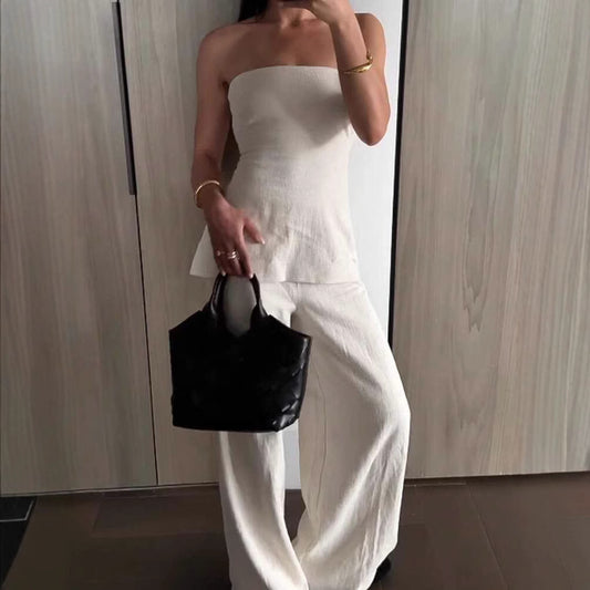 Ladies' Boob Tube Top Casual Pants Suit