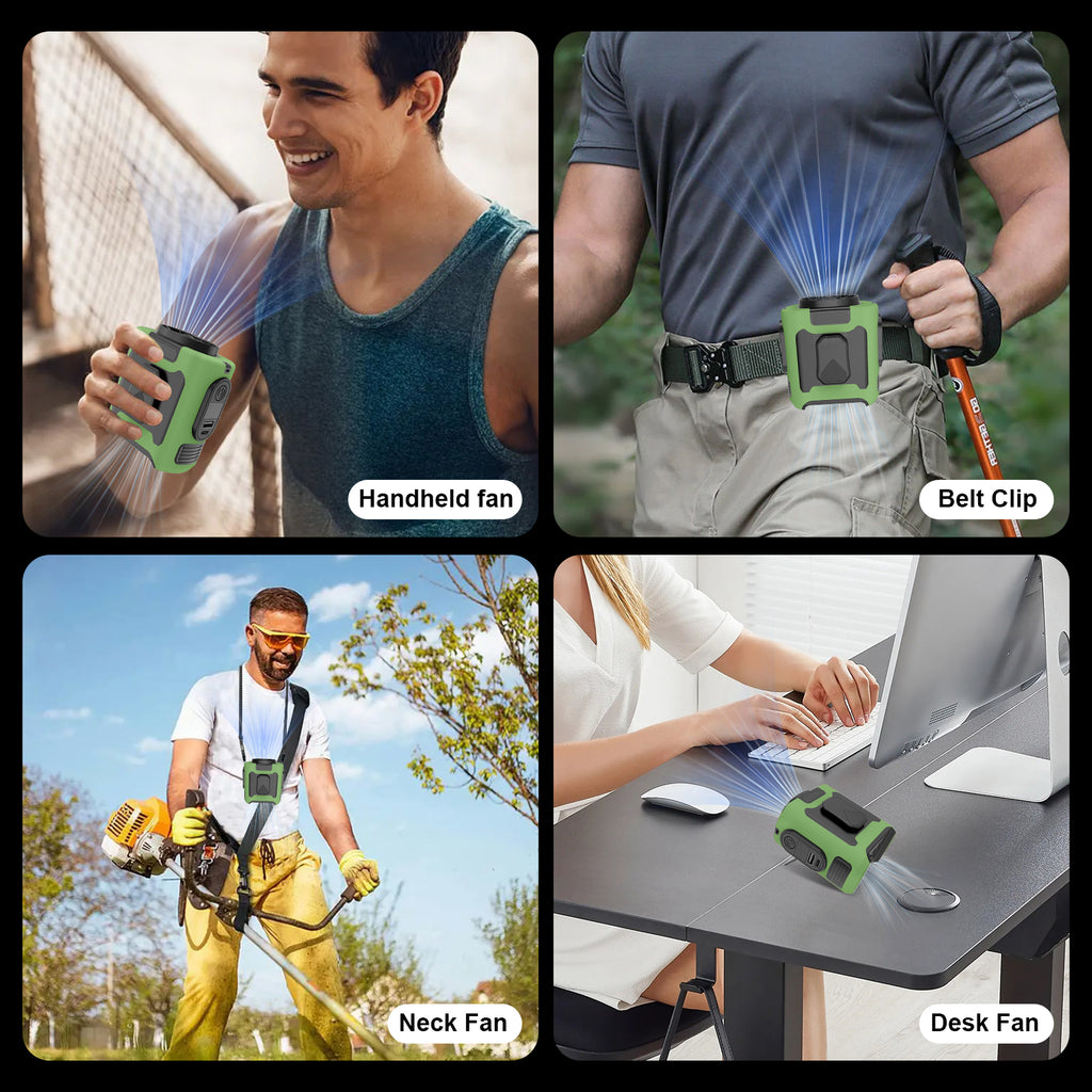 16, 000 Rpm 10000mAh Portable Waist Fan, Clamp On Wearable Belt Personal Fan, Rechargeable Battery Powered, With 5 Speed Levels And Flashlight, Suitable For Outdoor Camping And Travel Army Green