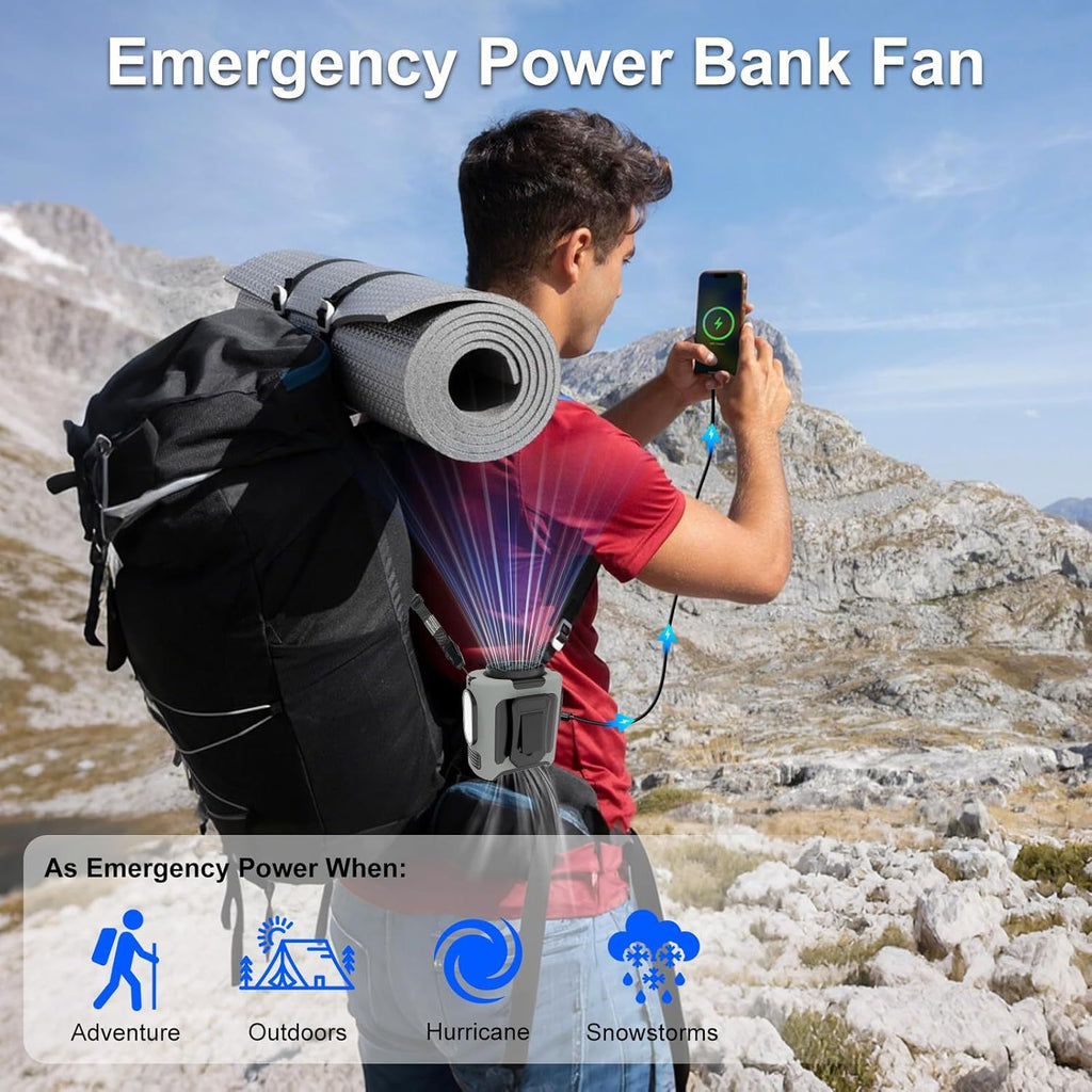 10000mAh Portable Waist Fan, Clip On Wearable Belt Personal Fan, Rechargeable Battery Powered, With 5 Speed Levels And A Flashlight, Suitable For Outdoor Camping And Traveling Gray
