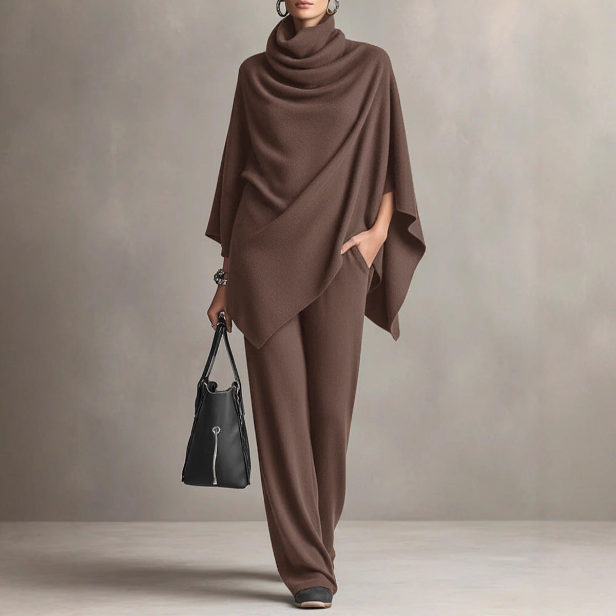 Womens Cloak Top And Wide-leg Pants Two-piece Set