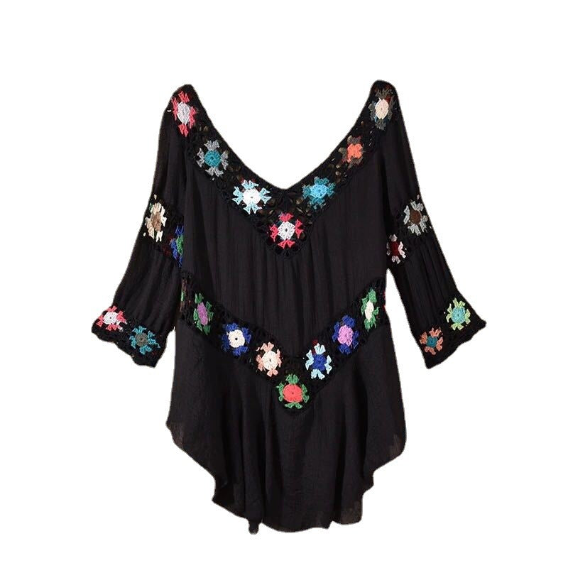 Amazon AliExpress Hot Selling Product Boho Hollow Out Hand Crocheting Flower Bikini Loose Beach Cover-up