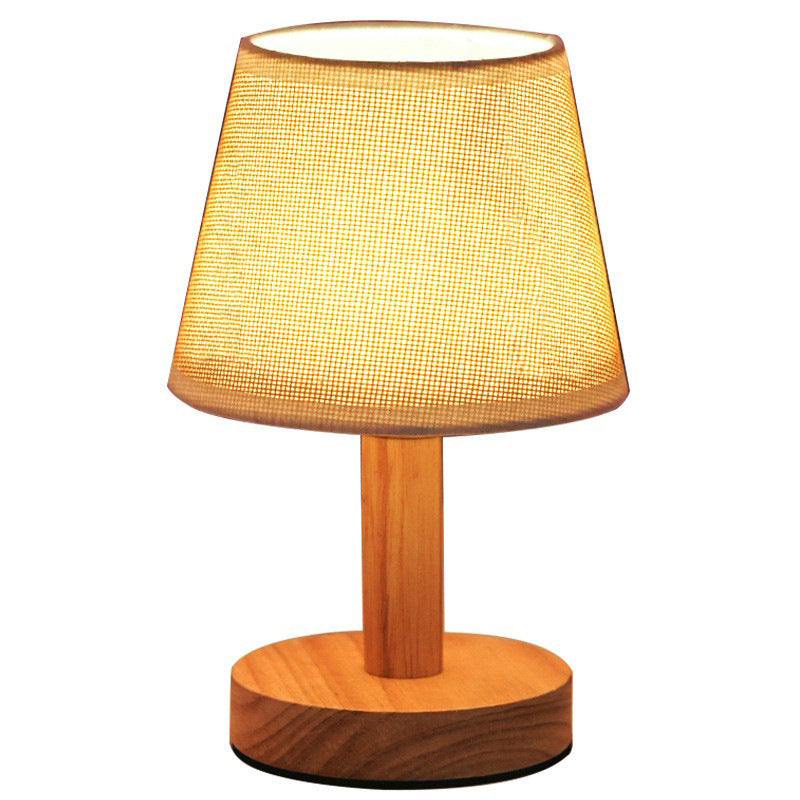 Creative Solid Wood Fabric Usb Bedroom Bedside Lamp